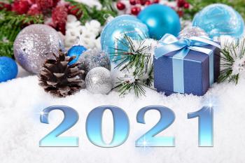 Новогодние игрушки, цифры 2021, Новый год