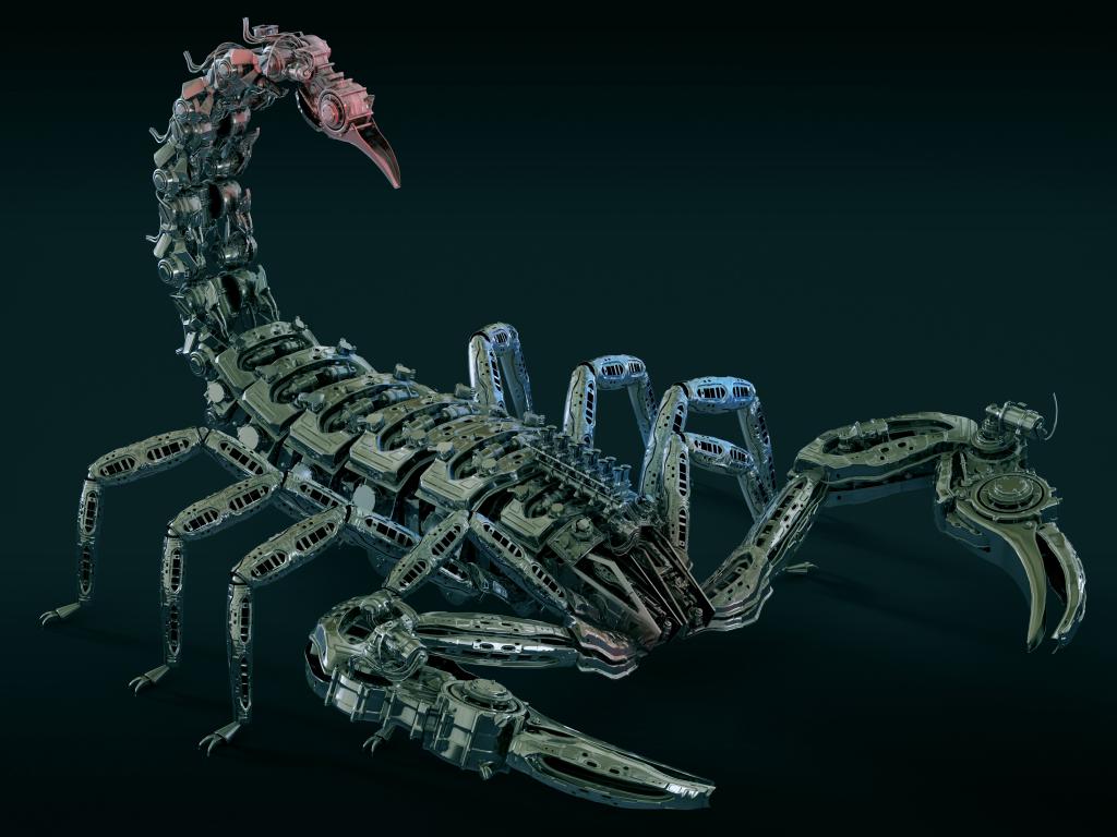 скорпион, 3д графика, робот, металлический, 4k ultra hd, 3d обои, 4800 на 3600 пикселей