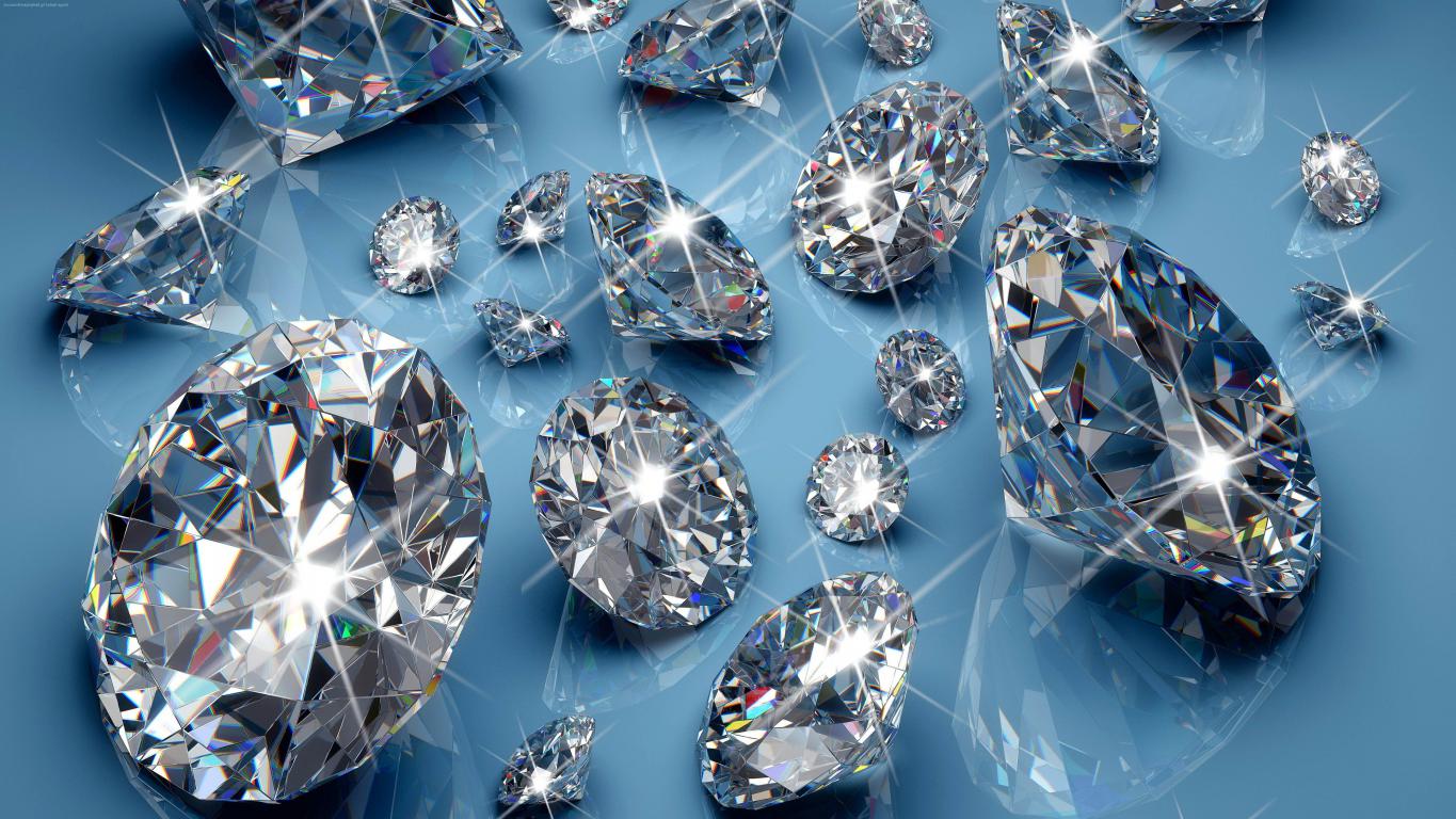 Яркие бриллианты на голубом фоне, драгоценные камни, 5120 на 2880 пикселей