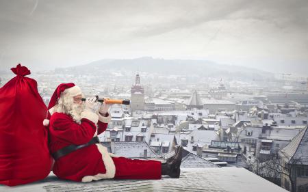 Санта Клаус на крыше дома, новогодние обои на телефон 2020