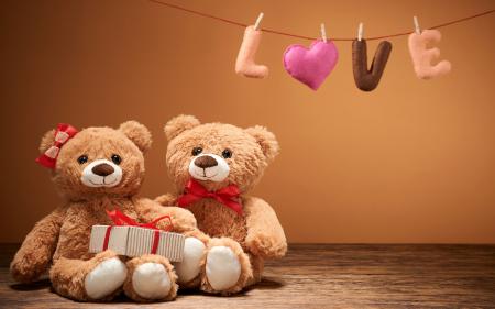 Два плюшевых медведя с подарком на День святого Валентина