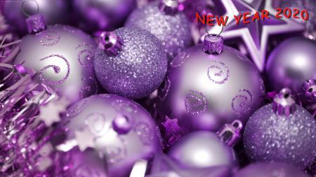 Новогодние фиолетовые шары, новые обои на андроид 2019 года
