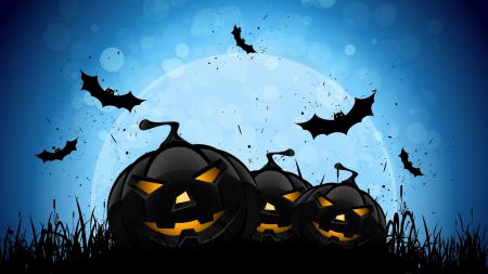 Злые черные тыквы с летучими мышами на Хеллоуин