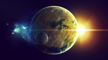 Земля, луна и солнце, обои на телефон галактика космос