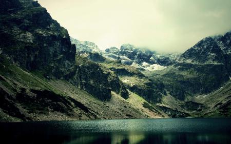 Пейзаж в горах у озера HD